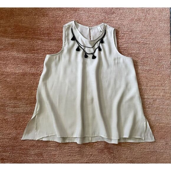 I Need I Sleeveless Beige Blouse M Black Tassel Chain Detail Made in Korea - Picture 1 of 7